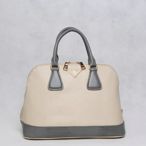 2014 Prada Lizard Leather Two-Handle Bag BL847B white&darkgrey for sale